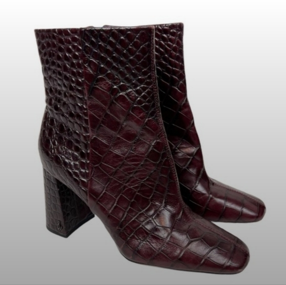 Sam Edelman Shoes - Sam Edelman Codie 2 Square Toe Ankle Bootie Boots Red Bordeaux Croc Size 9.5